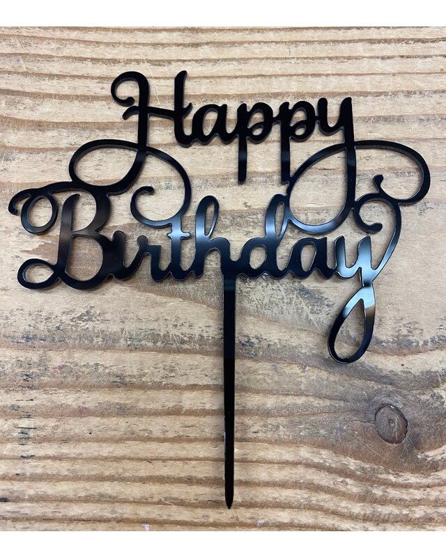 Happy birthday topper A goud/zwart/roze