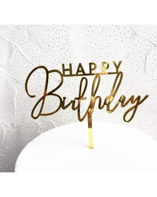 happy birthday topper streep goud/zwart/wit