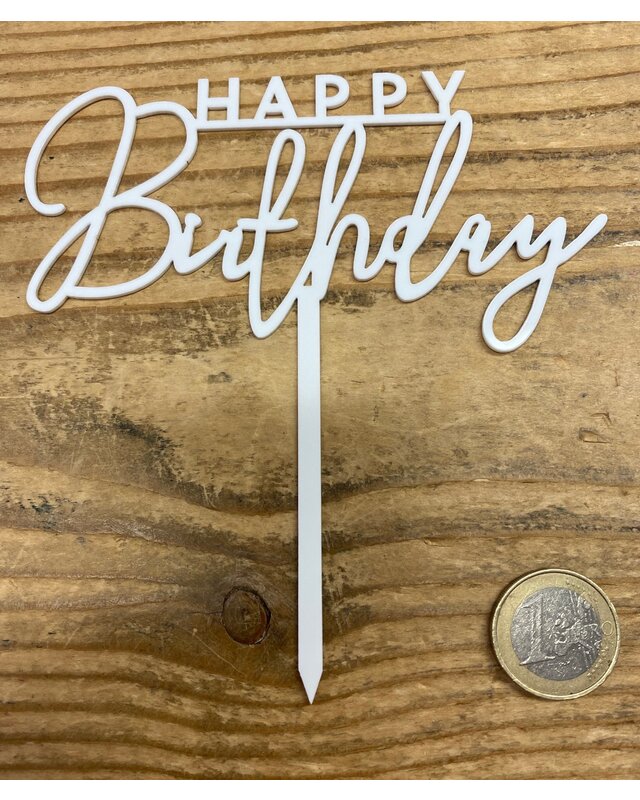 happy birthday topper streep goud/zwart/wit