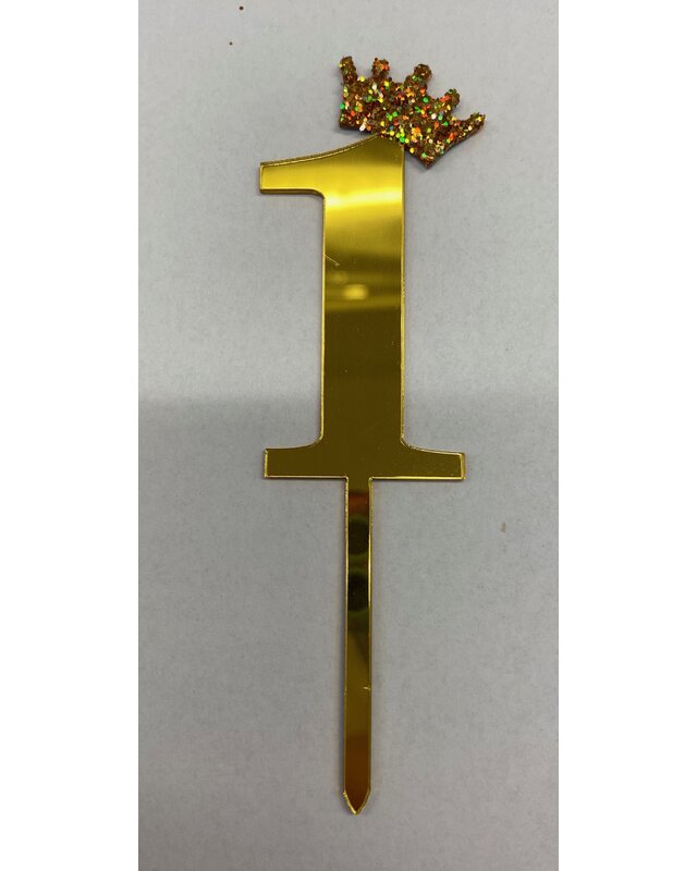 Acryl prikker cijfer 0, t/m 9 goud kroon klein