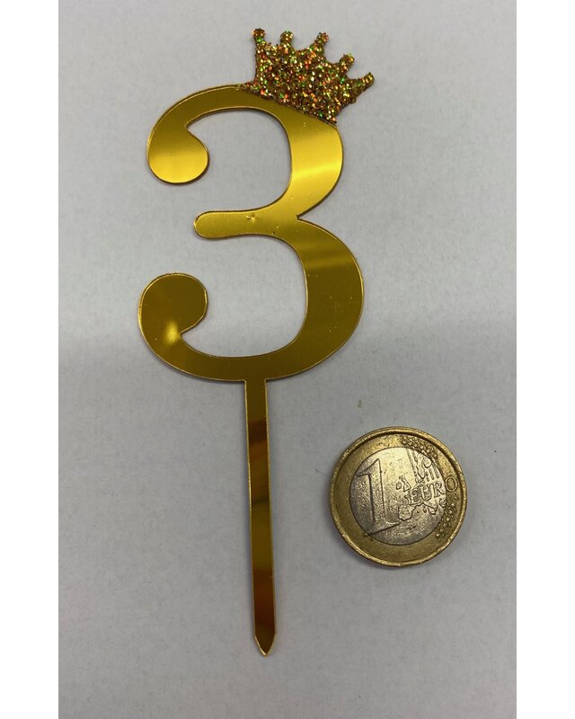 Acryl prikker cijfer 0, t/m 9 goud kroon klein