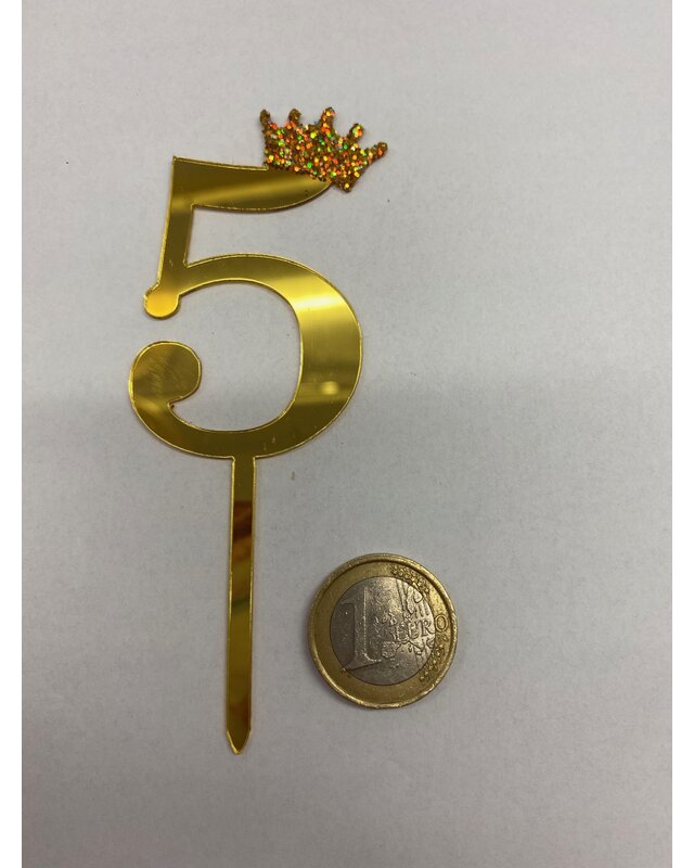 Acryl prikker cijfer 0, t/m 9 goud kroon klein