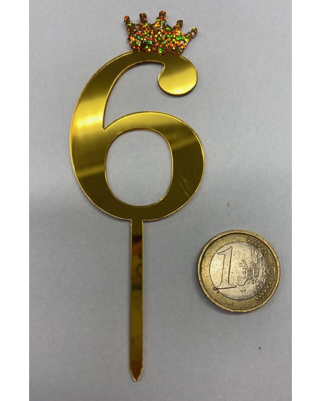 Acryl prikker cijfer 0, t/m 9 goud kroon klein