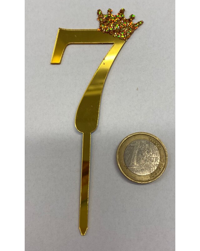 Acryl prikker cijfer 0, t/m 9 goud kroon klein