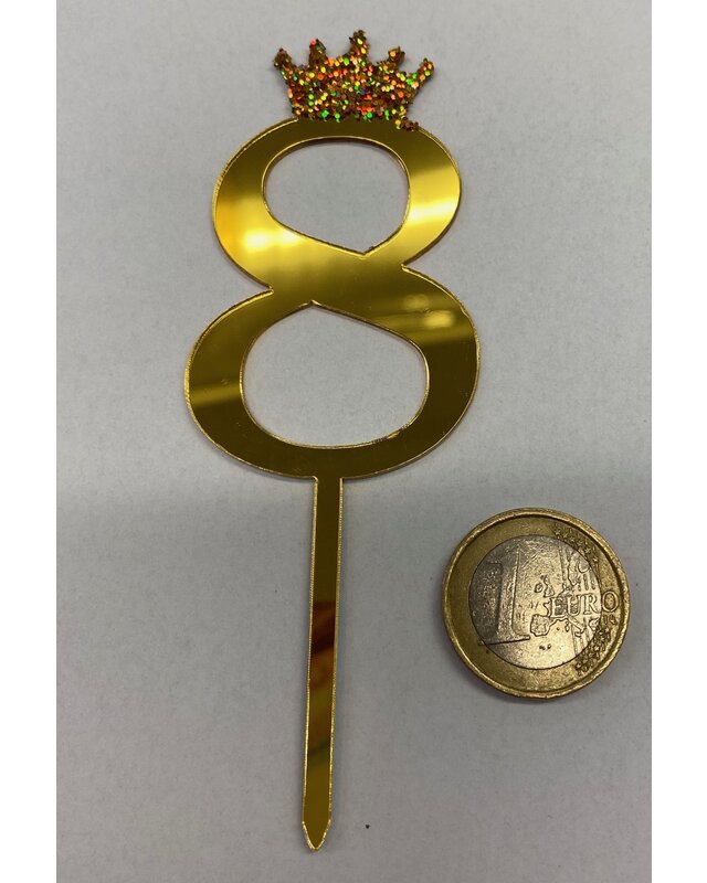 Acryl prikker cijfer 0, t/m 9 goud kroon klein