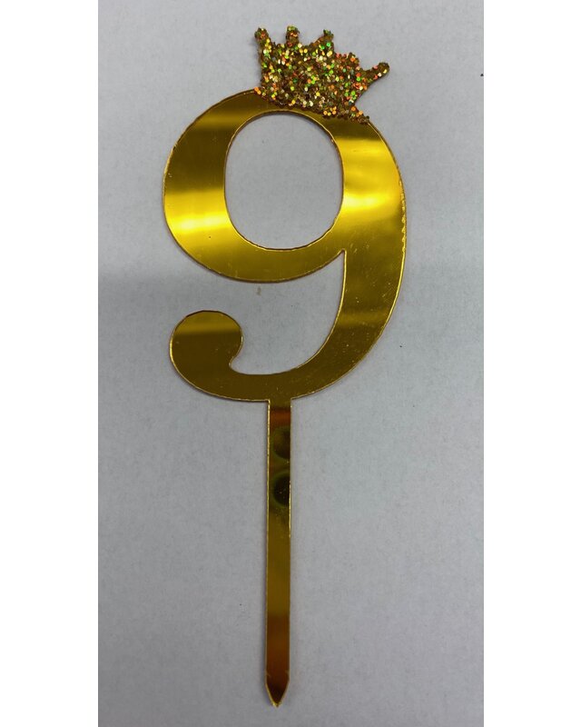 Acryl prikker cijfer 0, t/m 9 goud kroon klein