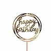 happy birthday topper rond goud/zwart/zilver roze