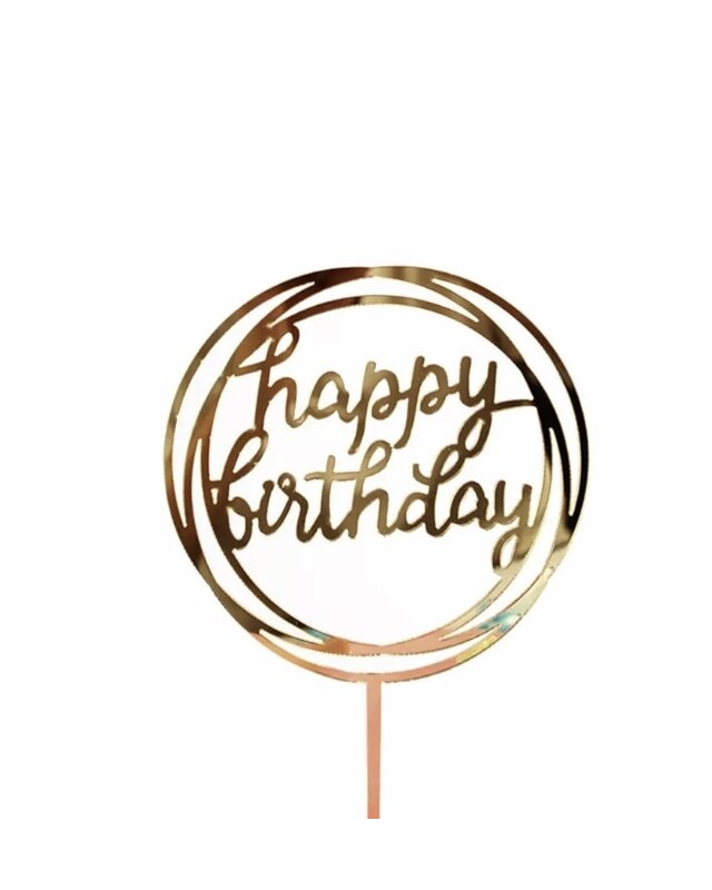 happy birthday topper rond goud/zwart/zilver roze