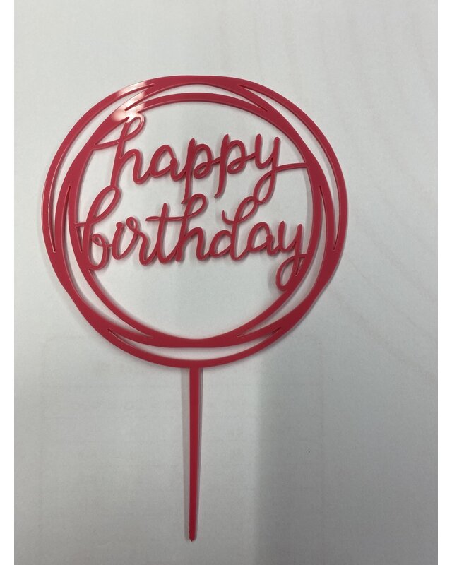 happy birthday topper rond goud/zwart/zilver roze