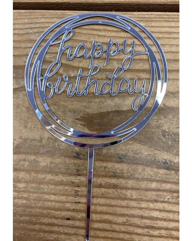 happy birthday topper rond goud/zwart/zilver roze