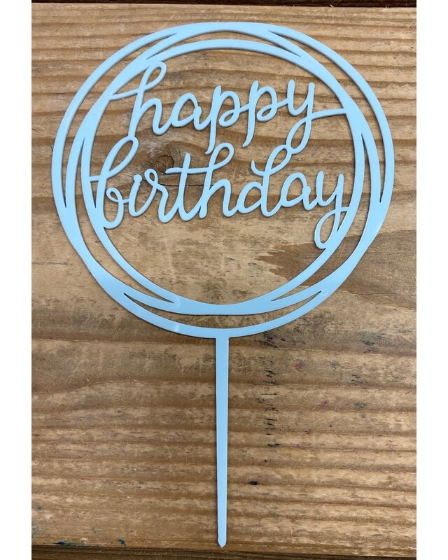 happy birthday topper rond goud/zwart/zilver roze