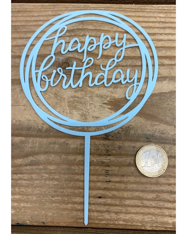 happy birthday topper rond goud/zwart/zilver roze