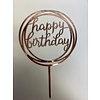 happy birthday topper rond goud/zwart/zilver roze