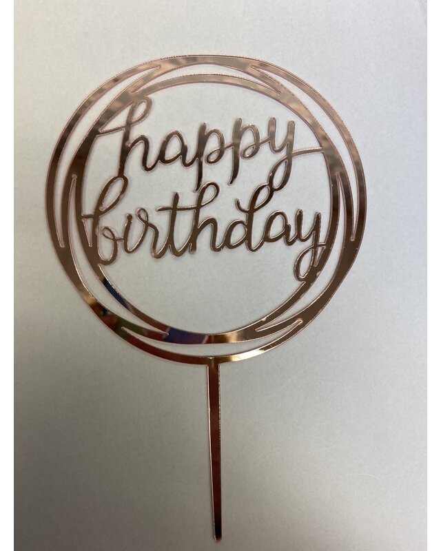 happy birthday topper rond goud/zwart/zilver roze