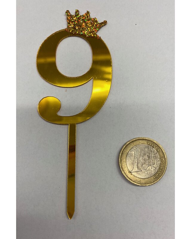 Acryl prikker cijfer 0, t/m 9 goud kroon klein