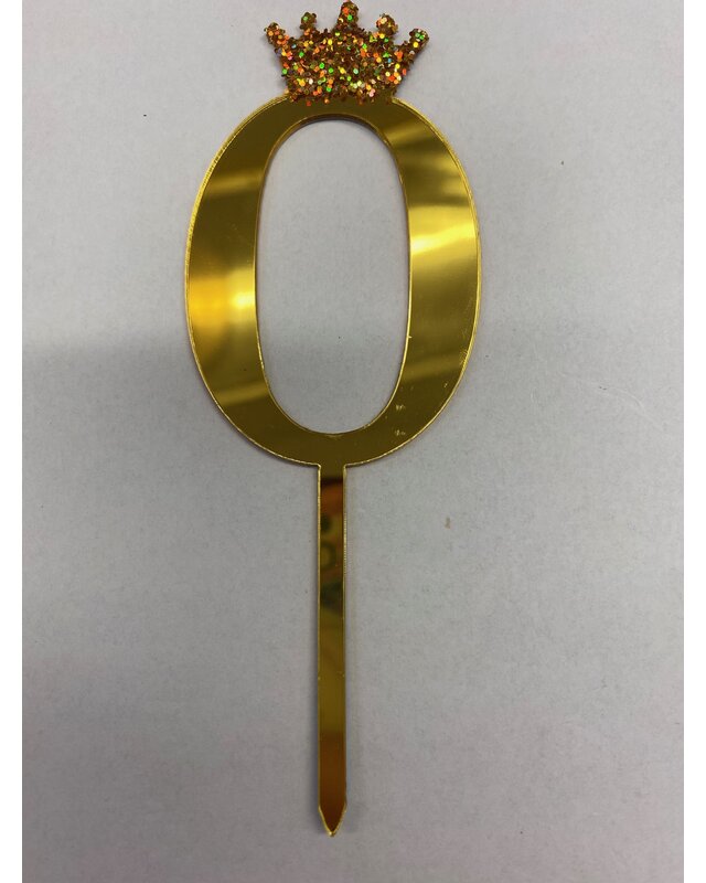Acryl prikker cijfer 0, t/m 9 goud kroon klein