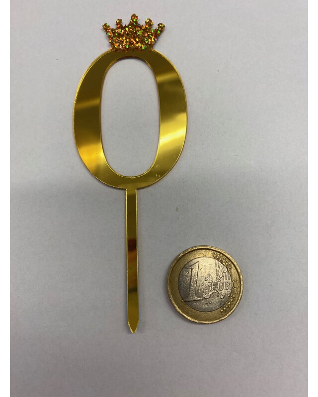 Acryl prikker cijfer 0, t/m 9 goud kroon klein