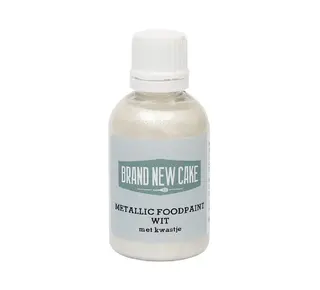 Brand New Cake Metallic Food Paint Wit met Kwastje 60g ( BrandNewCake )