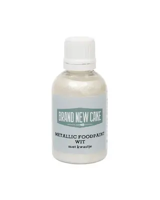 Brand New Cake Metallic Food Paint Wit met Kwastje 60g ( BrandNewCake )