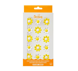 decora Suikerdecoratie wit en gele madeliefjes 15st