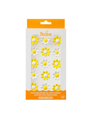 decora Suikerdecoratie wit en gele madeliefjes 15st