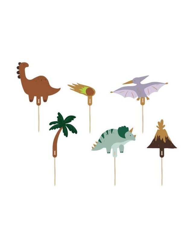 party deco Cupcake Toppers - Dinosaurussen - 8-12cm pk/6