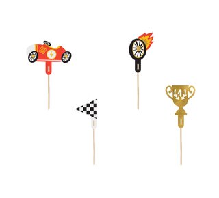 party deco PartyDeco Cupcake Toppers - Auto's - 12cm pk/4