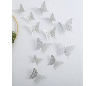 Zilveren plastic vlinders 12st