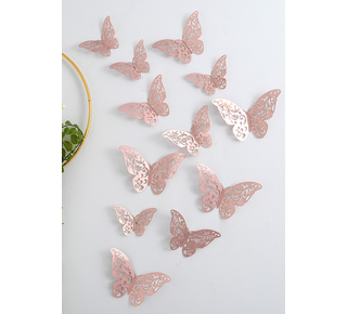 Rosé gouden plastic vlinders  12st