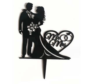 Mr & Mrs topper acryl zwart silhouet