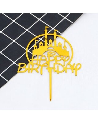 Happy birthday Kasteel / sprookjes goud acryl