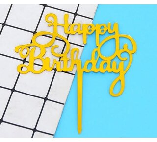 Happy birthday goud acryl