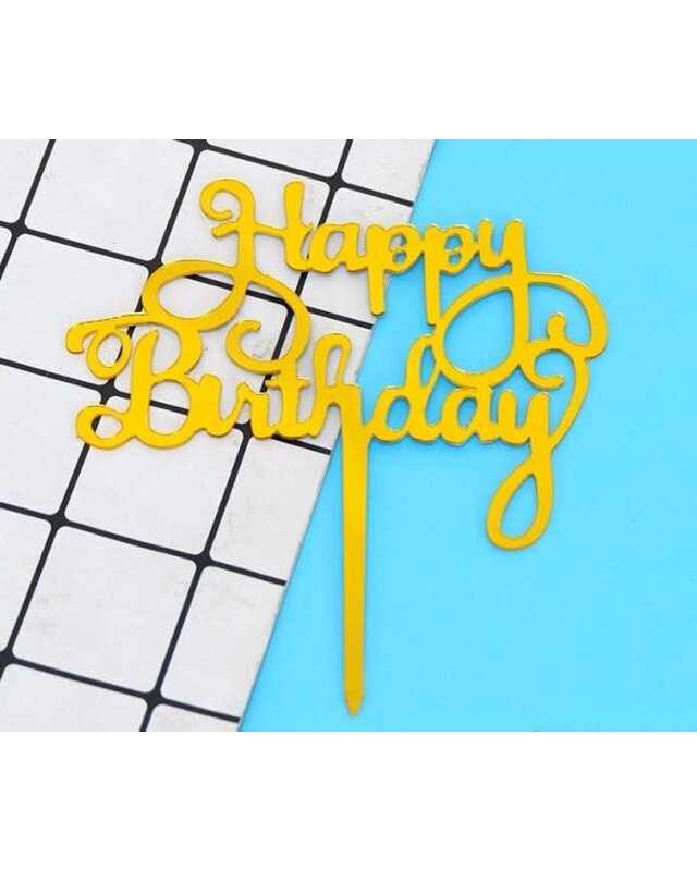 Happy birthday goud acryl