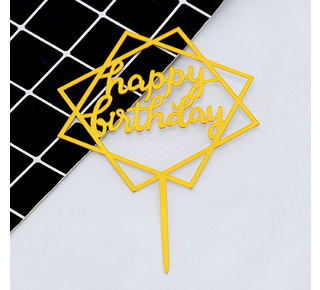 happy birthday topper square klein goud