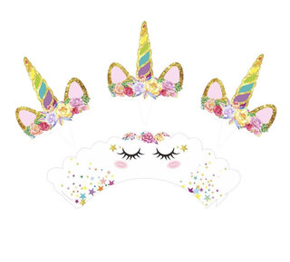 Eenhoorn cupcake wrappers met prikker 12st