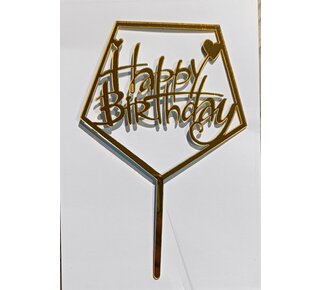Happy Birthday hart 5 kant goud acryl