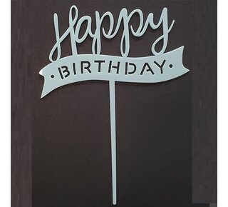 Cake topper happy birthday vlag blauw acryl