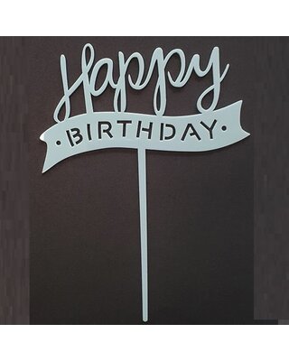 Cake topper happy birthday vlag blauw acryl