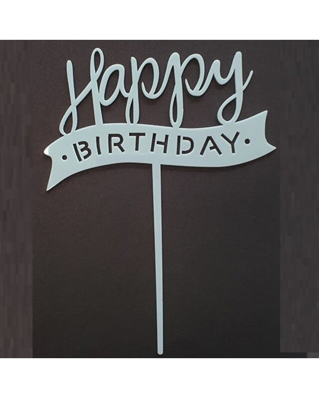 Cake topper happy birthday vlag blauw acryl