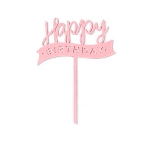 Cake topper happy birthday vlag roze acryl