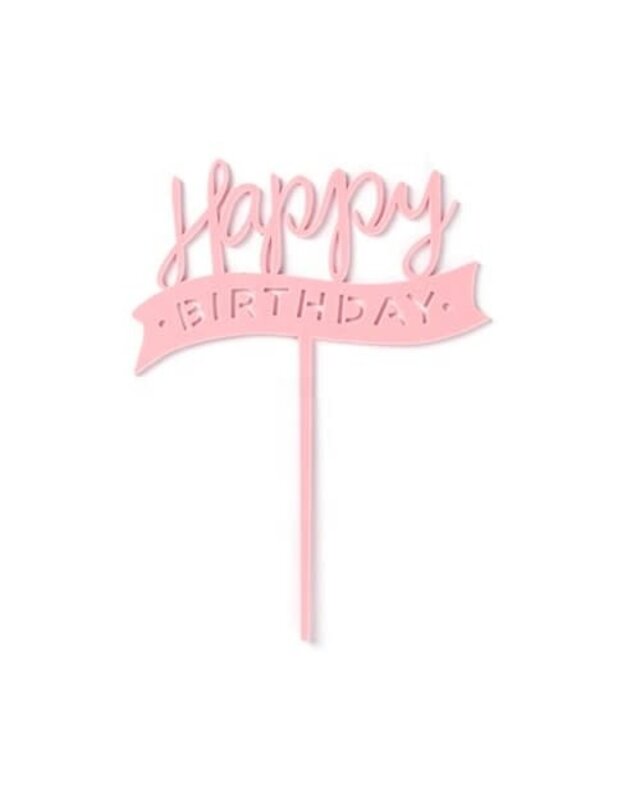 Cake topper happy birthday vlag roze acryl