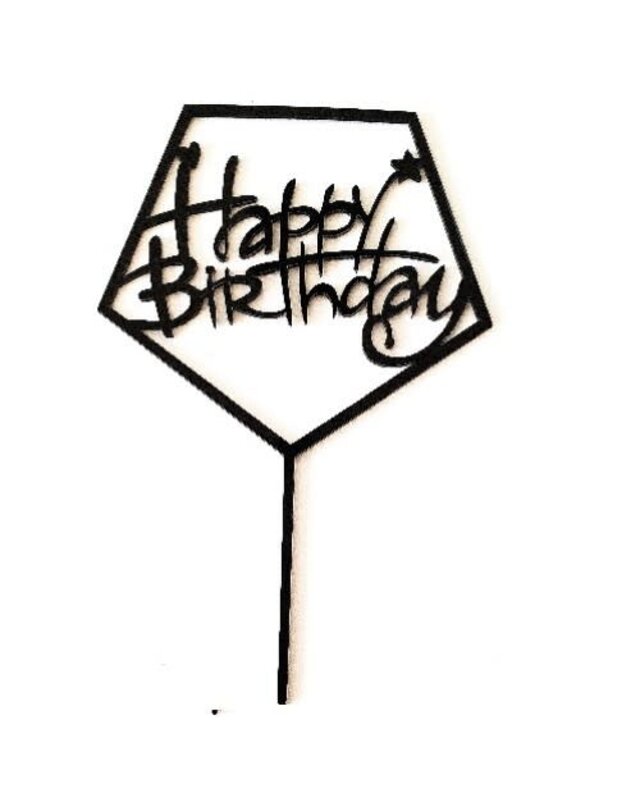 Happy Birthday ster 5 kant zwart acryl
