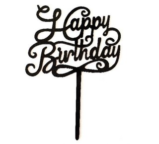 Cake Topper Happy Birthday Sierlijk zwart