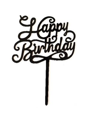 Cake Topper Happy Birthday Sierlijk zwart