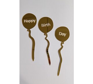 tastyme Happy Birth Day ballonnen topper goud acryl