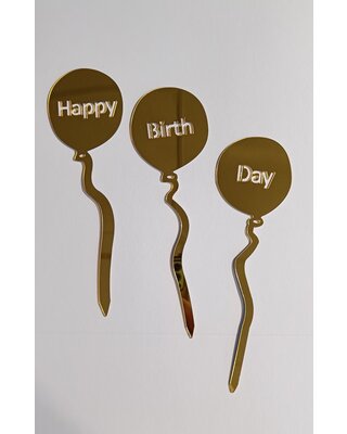 tastyme Happy Birth Day ballonnen topper goud acryl