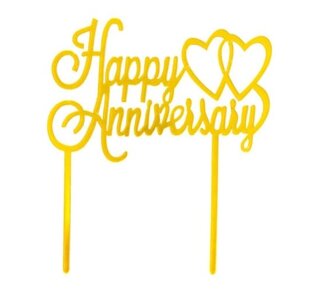 Cake topper Happy Anniversary Goud