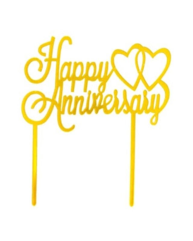 Cake topper Happy Anniversary Goud