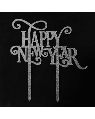 Cake topper Happy New Year zilver sparkle