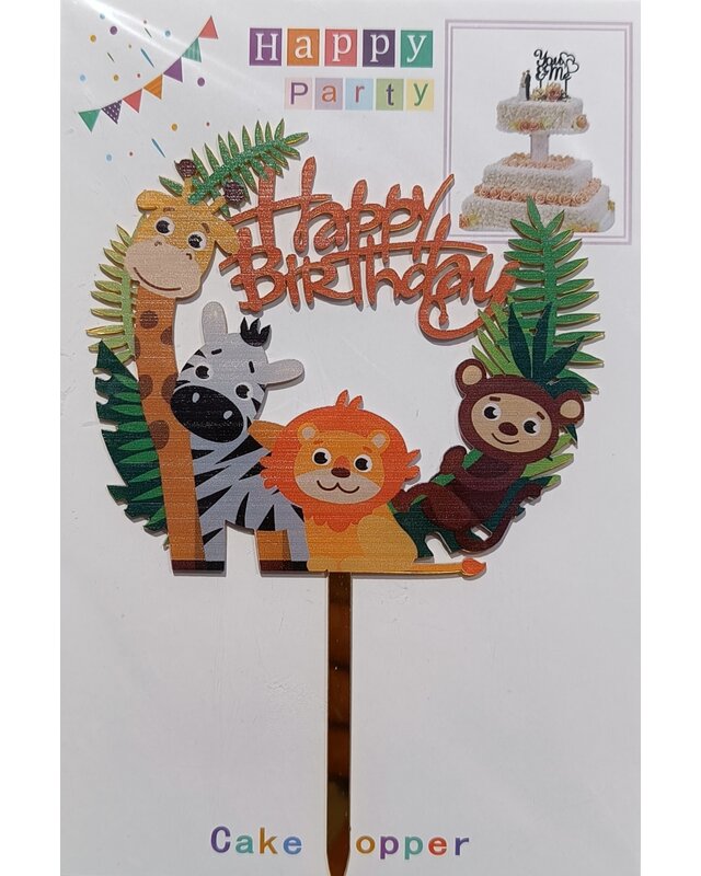 Cake topper Happy birthday safari animals